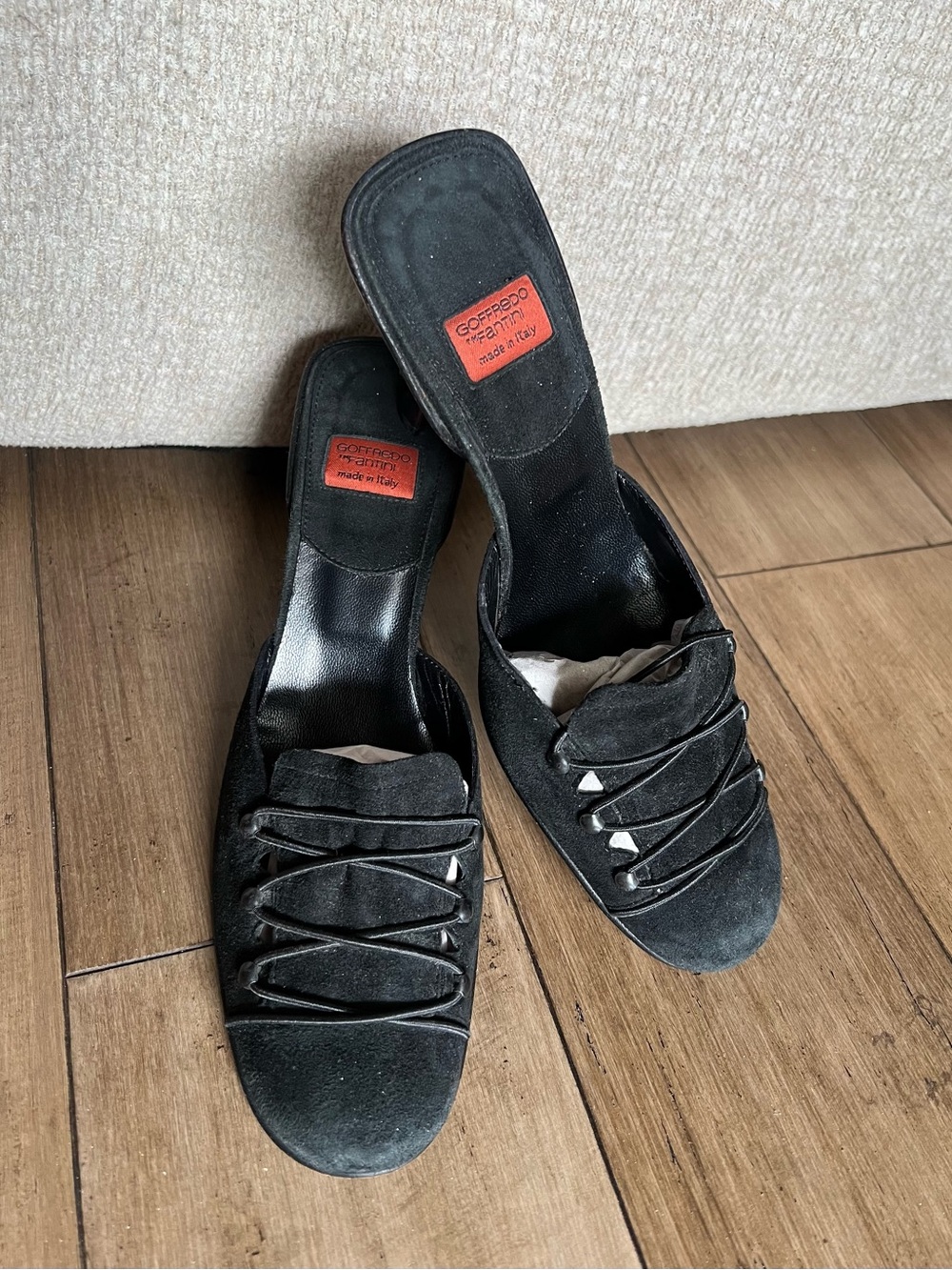 Goffredo Fantini Black Suede Kitten Heel Mules